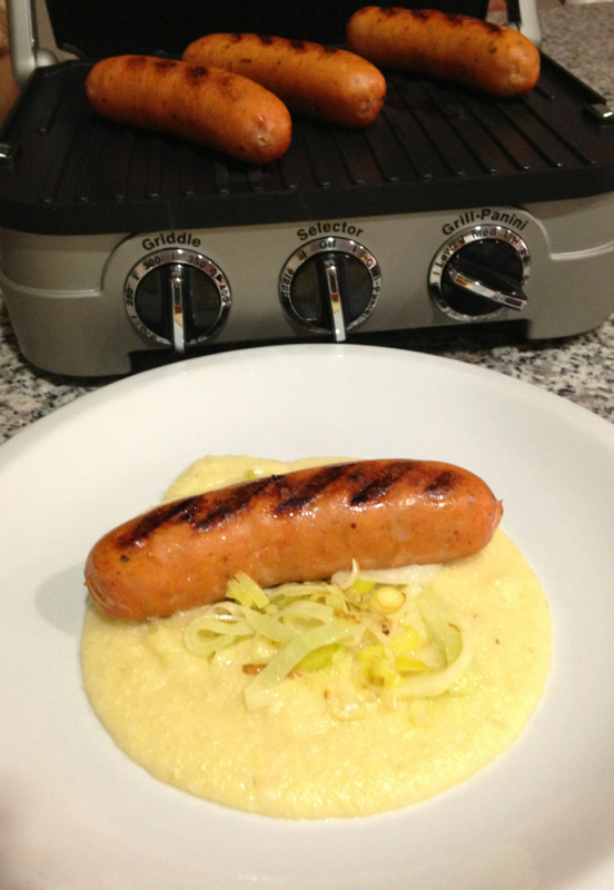 Andouille Chicken Sausage with Leeks and Polenta